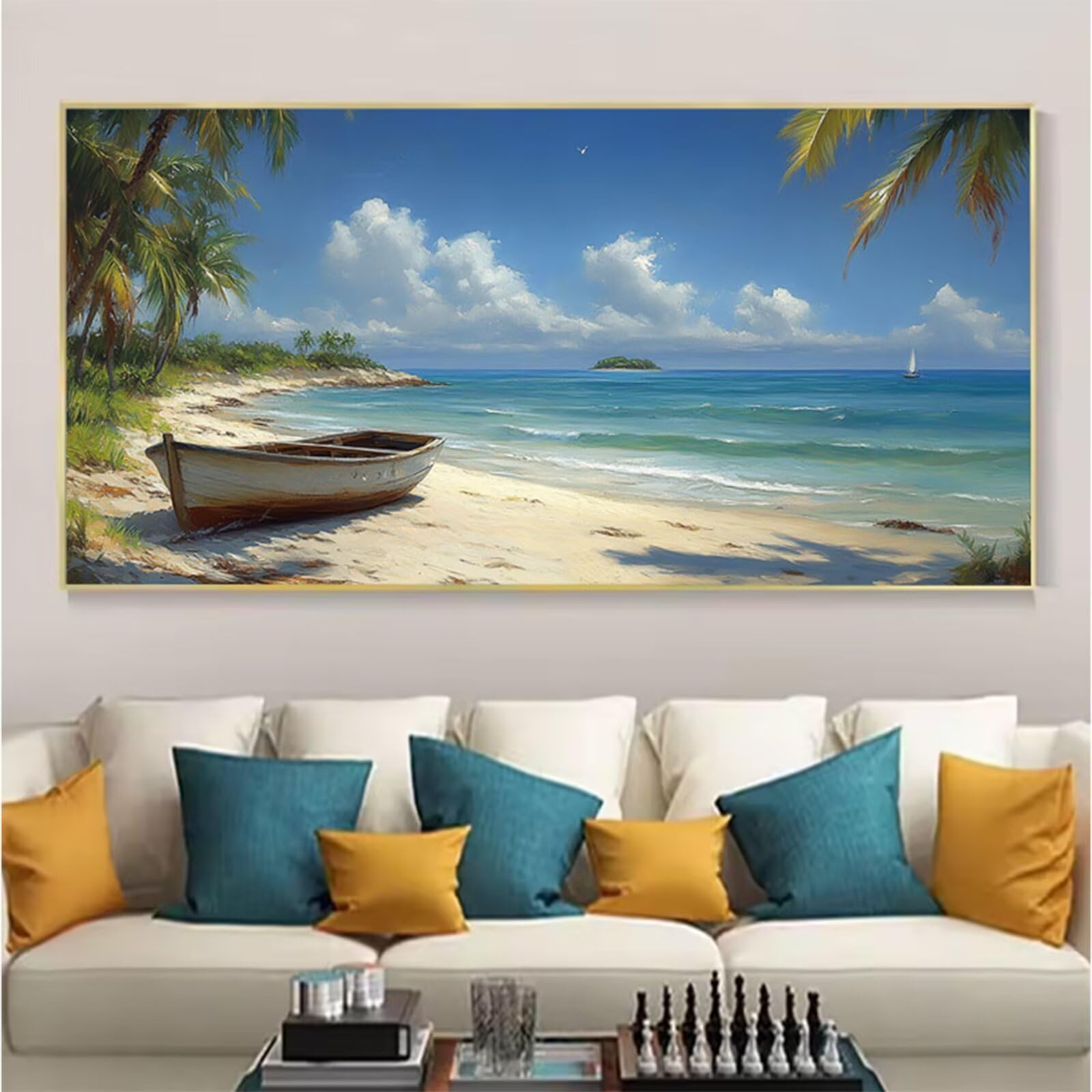 Plaża Malowanie według numerów dla dorosłych, DIY Malowanie według numerów dla dorosłych, Paint By Numbers Adult Obraz olejny na płótnie z pędzlami Pigment Akryl, Dekoracja ścienna do domu 60 x 120 cm