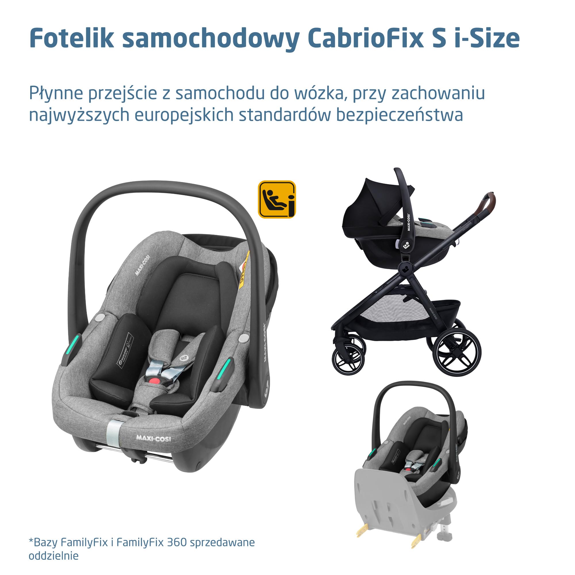 Maxi-Cosi Zelia Select+, Wózek 3w1, 0–4 lat (0–22 kg), System Podróżny 3w1 Składany Jedną Ręką, Odwracalna Gondola, z Fotelikiem Samochodowym CabrioFix S z Homologacją i-Size, Szary