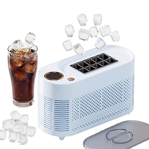 Portable Ice Maker, 12V DC Mini Car Ice Maker, Makes 10 Cubes in 15-20 Mins, with Cigarette Lighter for Trips, Camping,(Adapter Needs Separate Buy 5.5x2.1mm F to 5.5x2.5mm M Converter) (Blue)