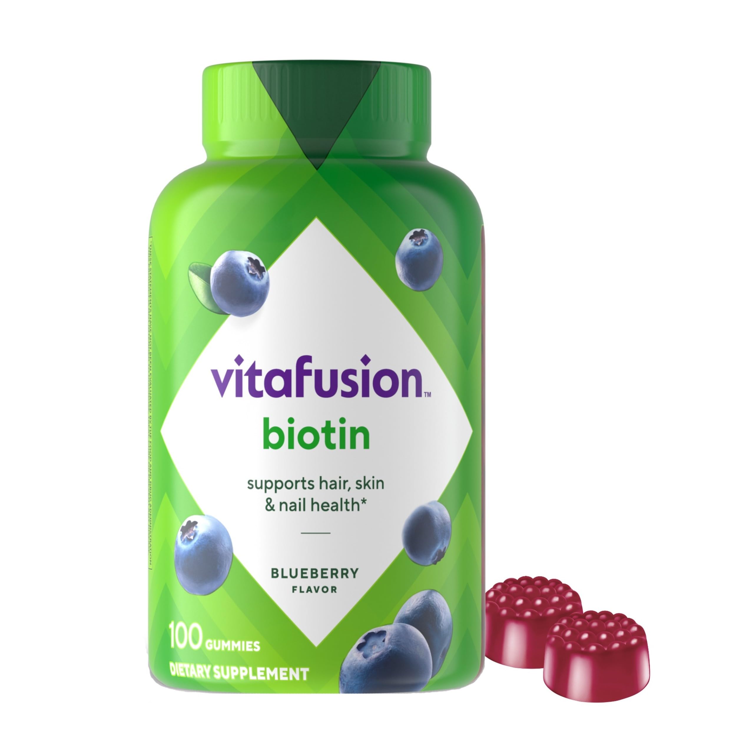vitafusion Extra Strength Biotin Gummy Vitamins, Berry Flavored, 5,000 mcg Biotin Vitamins, America’s Number 1 Gummy Vitamin Brand, 50 Day Supply, 100 Count (packaging may vary)