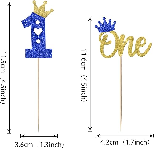 Miniatura 2 de Paquete de 24 adornos para magdalenas de primer cumpleaños, con purpurina, una corona, corazón, para cupcakes, baby shower, primer cumpleaños,