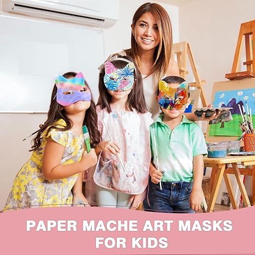 Miniatura 6 de Leyndo Paquete de 24 máscaras de papel maché artísticas de media cara, máscaras blancas para manualidades, máscaras en blanco, máscaras de Mardi