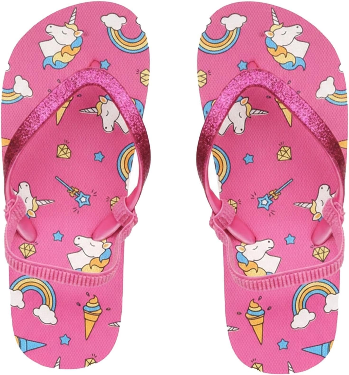 Toddler Flip Flops with Back Strap Unicorn Rainbow Starfish Turtle Print Lightweight Pool Garden Beach PE Comfort Slides Summer Sandals Non-Slip Sole UK Sizes 3-10