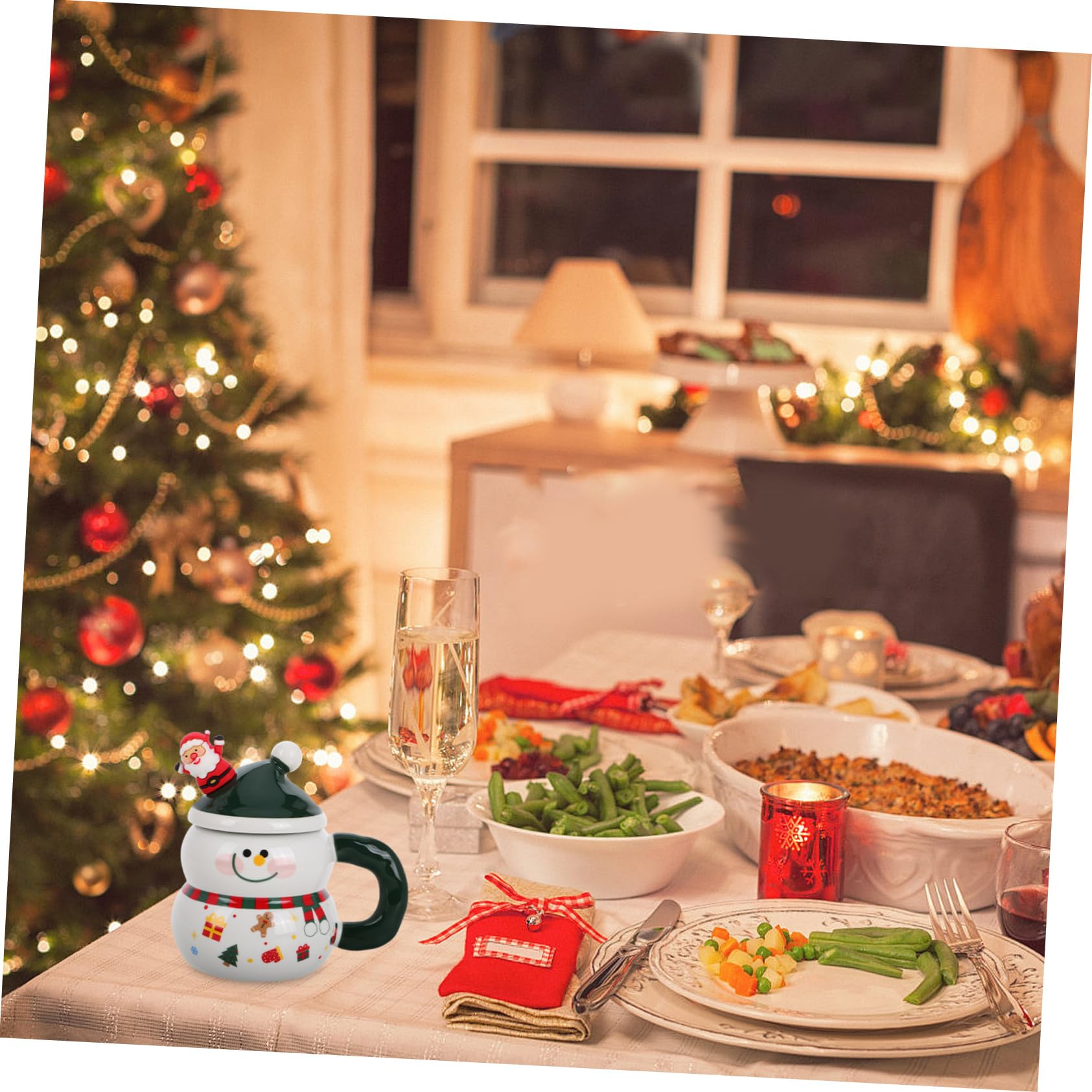 Taza De Muñeco Navidad Linda Taza De Invierno De Porcelana Con Tapa y Cuchara De Leche De Cerámica Rellenos Para Cestas Navideñas