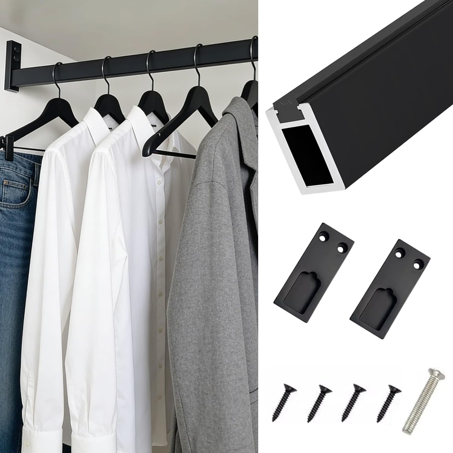 Heavy Duty Ceiling Wall Mounted Closet Rod, 660lbs Load Capacity, Adjustable 28.3in Wardrobe Pole for Clothes Hanging, Versatile Black Closet Rails & Socket Fittings