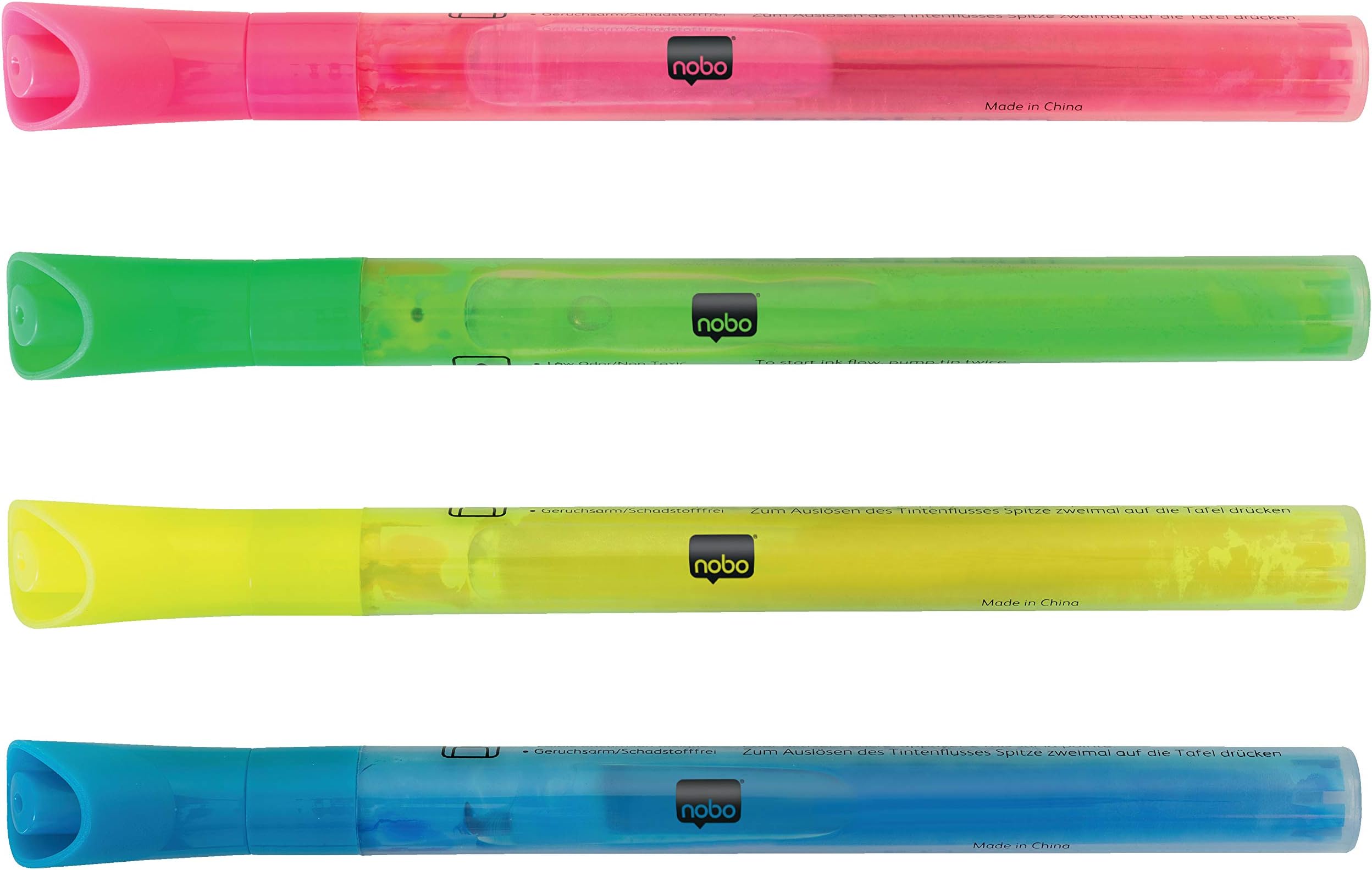 NoboNeon Whiteboard Pens, 2mm Bullet Tip Markers, Pack Of 4, Dry Wipe/Erase, Low Odour, Assorted Colours, 1903892