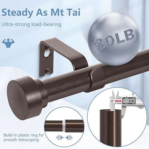 Miniatura 3 de Barras de cortina de bronce para ventanas de 30 a 42 pulgadas (2.5-3.5 pies), barras de cortina resistentes de 1 pulgada de diámetro, barra de