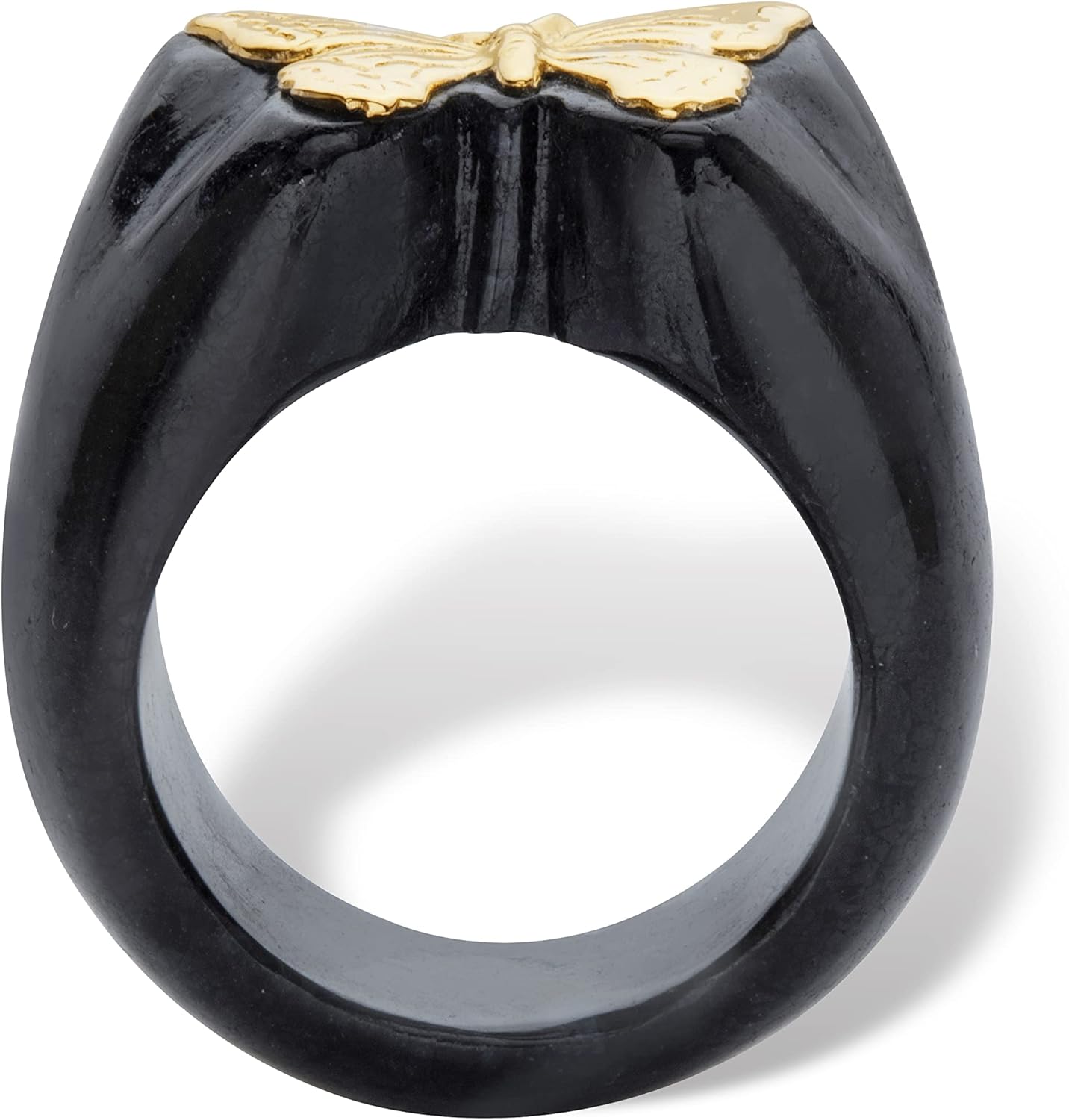 PalmBeach 10K Yellow Gold Genuine Black Jade Butterfly Ring Sizes 6-10