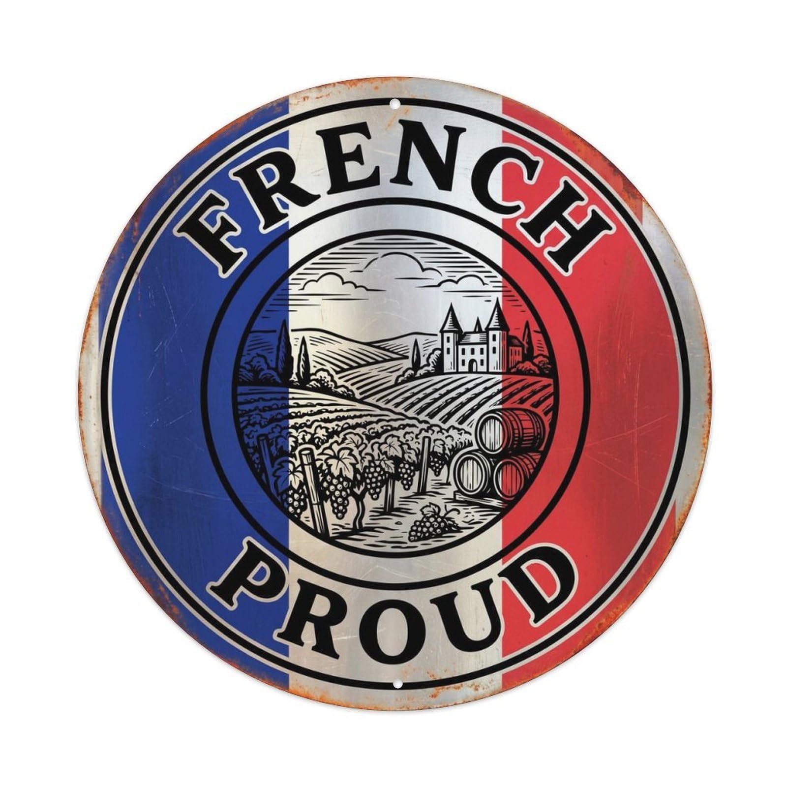 Olhnbad Style French Proud Vineyard Scenic Travel Heritage Emblem Metal Tin Sign