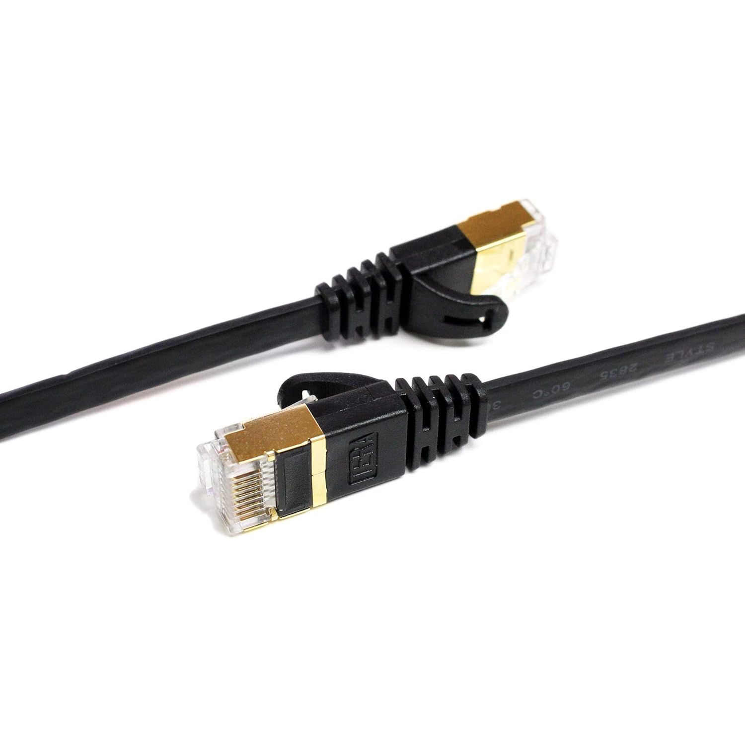 100FT - CAT7 10 Gigabit Ethernet Ultra Flat Patch Cable for Modem Router LAN Network, Gold Plated Shielded RJ45 Connectors, Faster Than CAT6a CAT6 CAT5e, Black