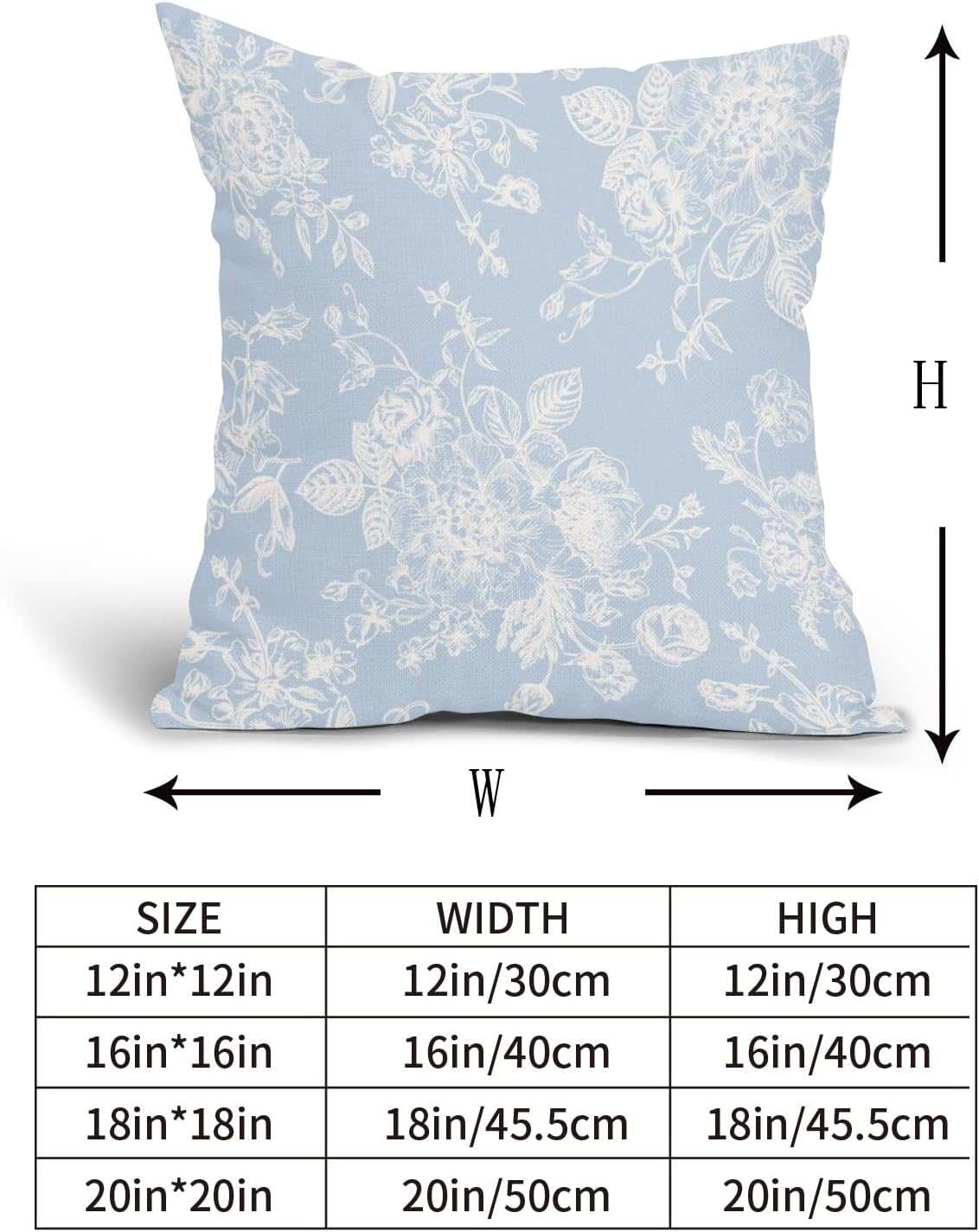 Kawani Vintage Floral Pillow Covers 18x18 Inch Set of 2 Baby Blue Floral Outdoor Decorative Throw Pillows Chinoiserie Flower Pillowcases Rustic Farmhouse Cushion Covers for Couch Home Decor image 5