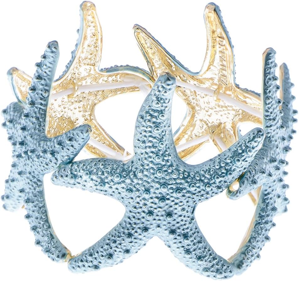 Alilang Womens Shiny Textured Starfish Stretch Bangle Cuff Statement Bracelet