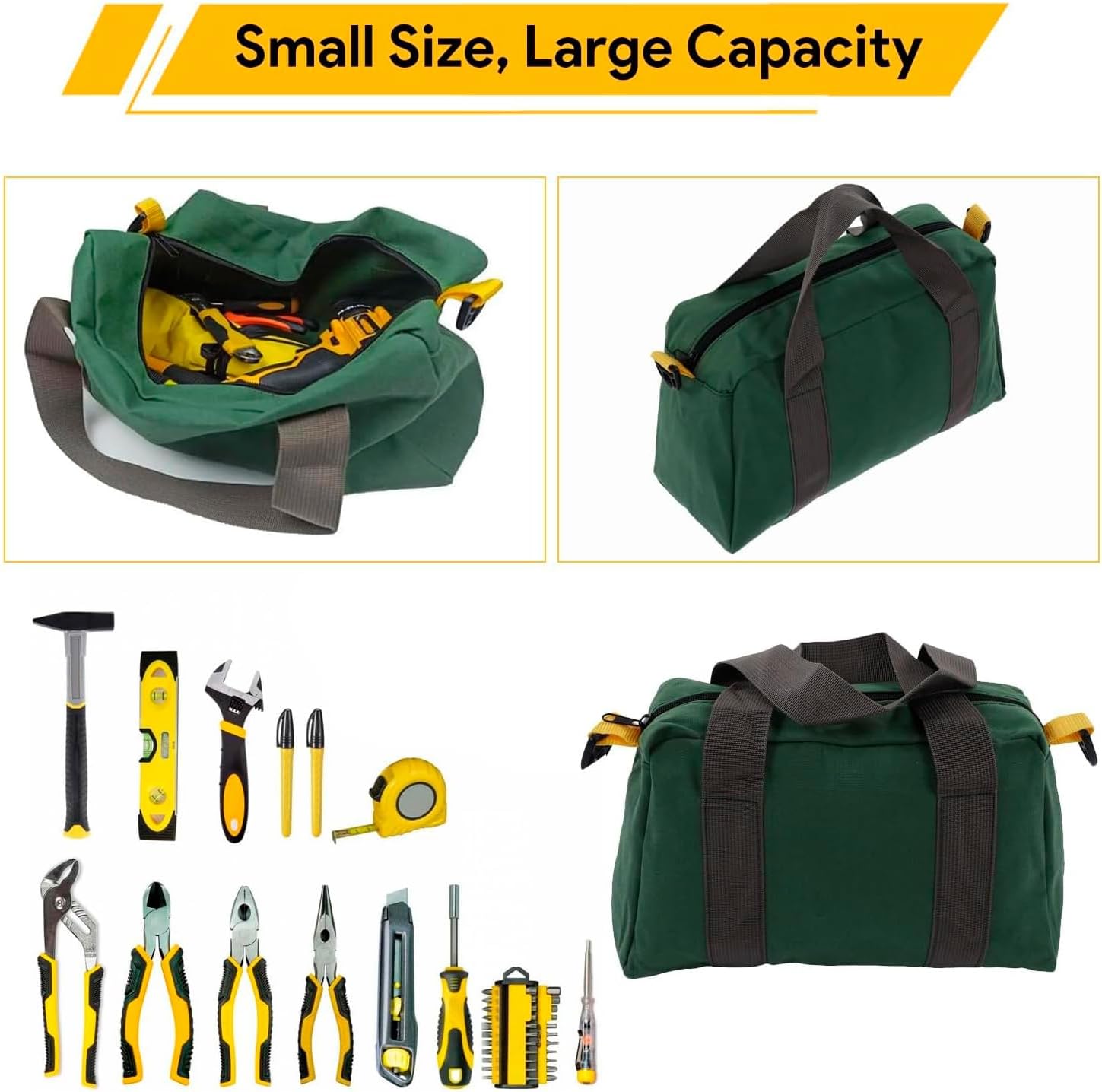 16 Inch Wide Mouth Tool Bag - Heavy Duty Oxford Fabric Electrician Tool Organizer with Large Capacity, Waterproof Storage for Home Repair, Car Mechanics & Carpentry Tools(16 inch)