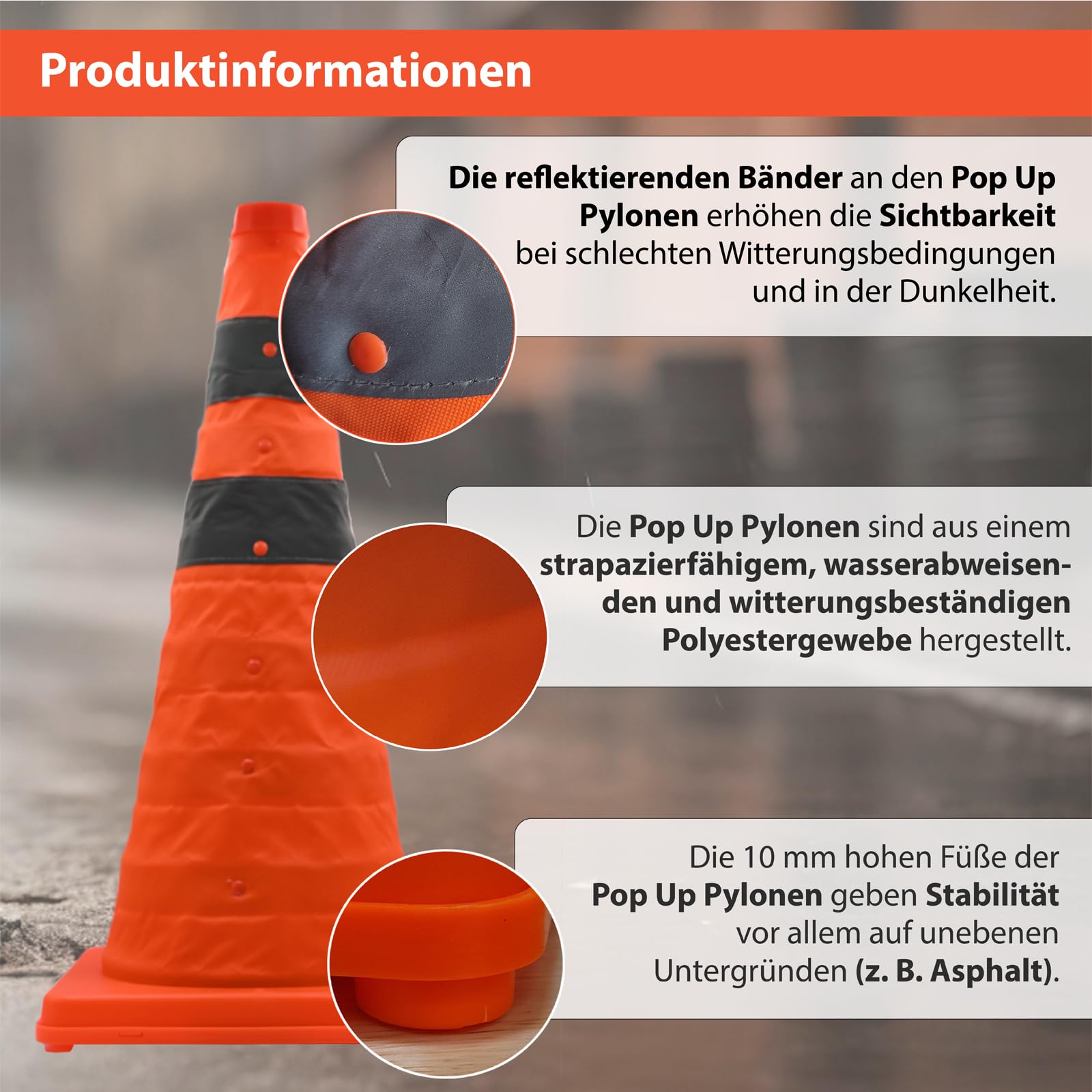 4X TRUTZHOLM Pylon faltbar 45 cm Leitkegel Warnkegel Verkehrskegel Sicherheitskegel reflektierend