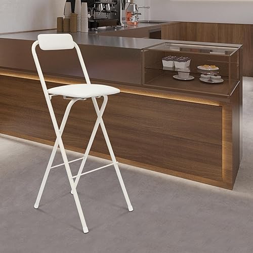 Miniatura 7 de Silla de bar plegable Capacidad de carga de 280 libras de cuero acolchado de altura de mostrador Taburete plegable de 30 pulgadas de altura