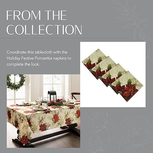 Miniatura 5 de Elrene Home Fashions Mantel festivo de tela de flor de pascua, multicolor, mantel rectangular de 52 x 70 pulgadas