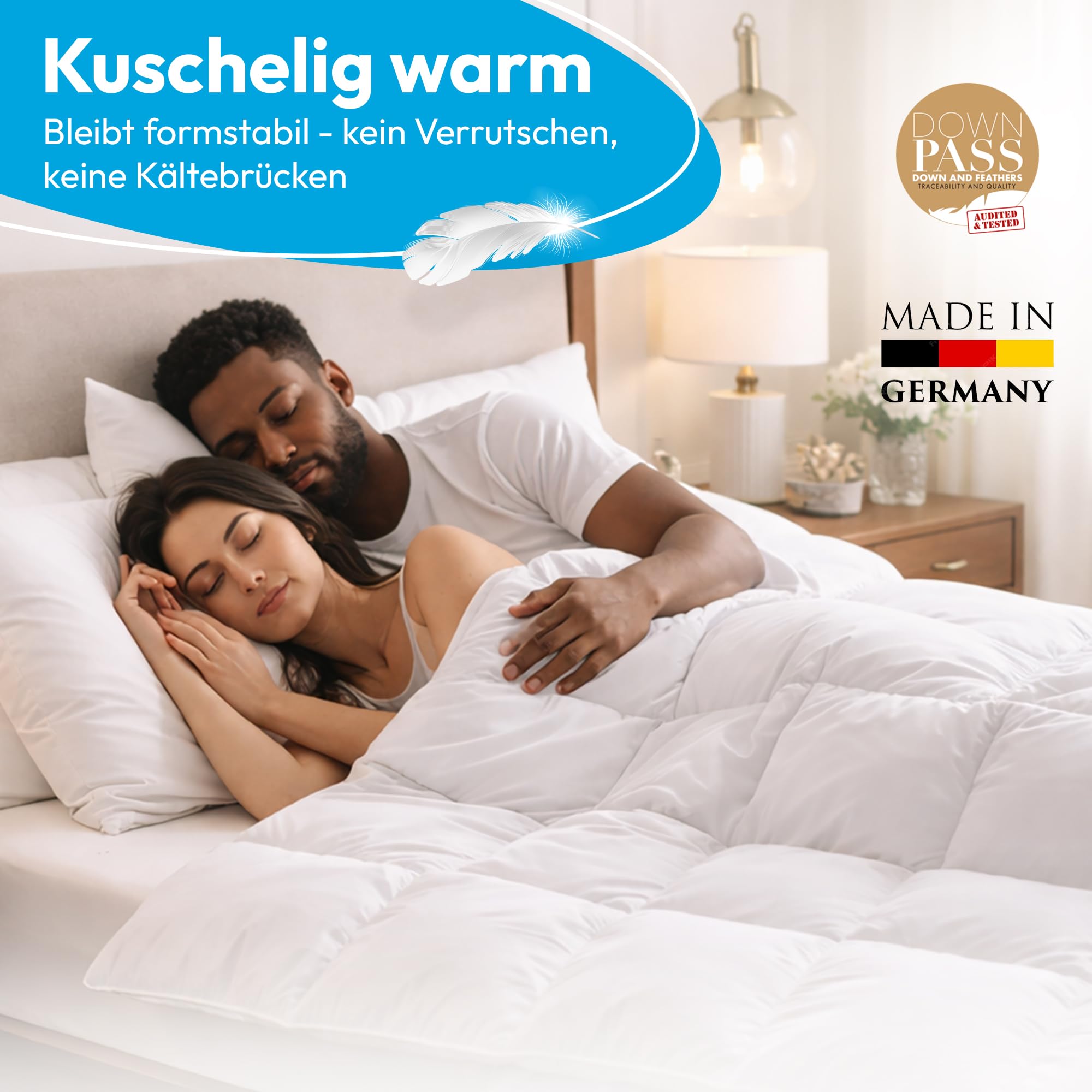 Daunendecke 135x200 | 100% Daunen% Federn - Ganzjahresdecke 135x200 | Feuchtigkeitsregulierend, ohne störende Federkiele und ideal für Allergiker | Daunenbettdecke | Made in Germany