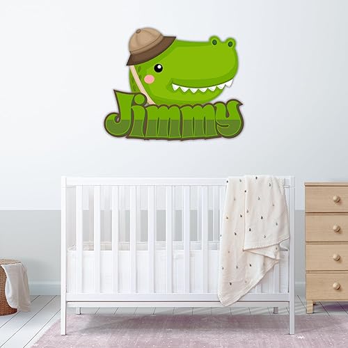 Miniatura 3 de Calcomanía de pared de safari de cocodrilo con nombre personalizado, arte de pared de animales de safari para bebés, calcomanía de pared de