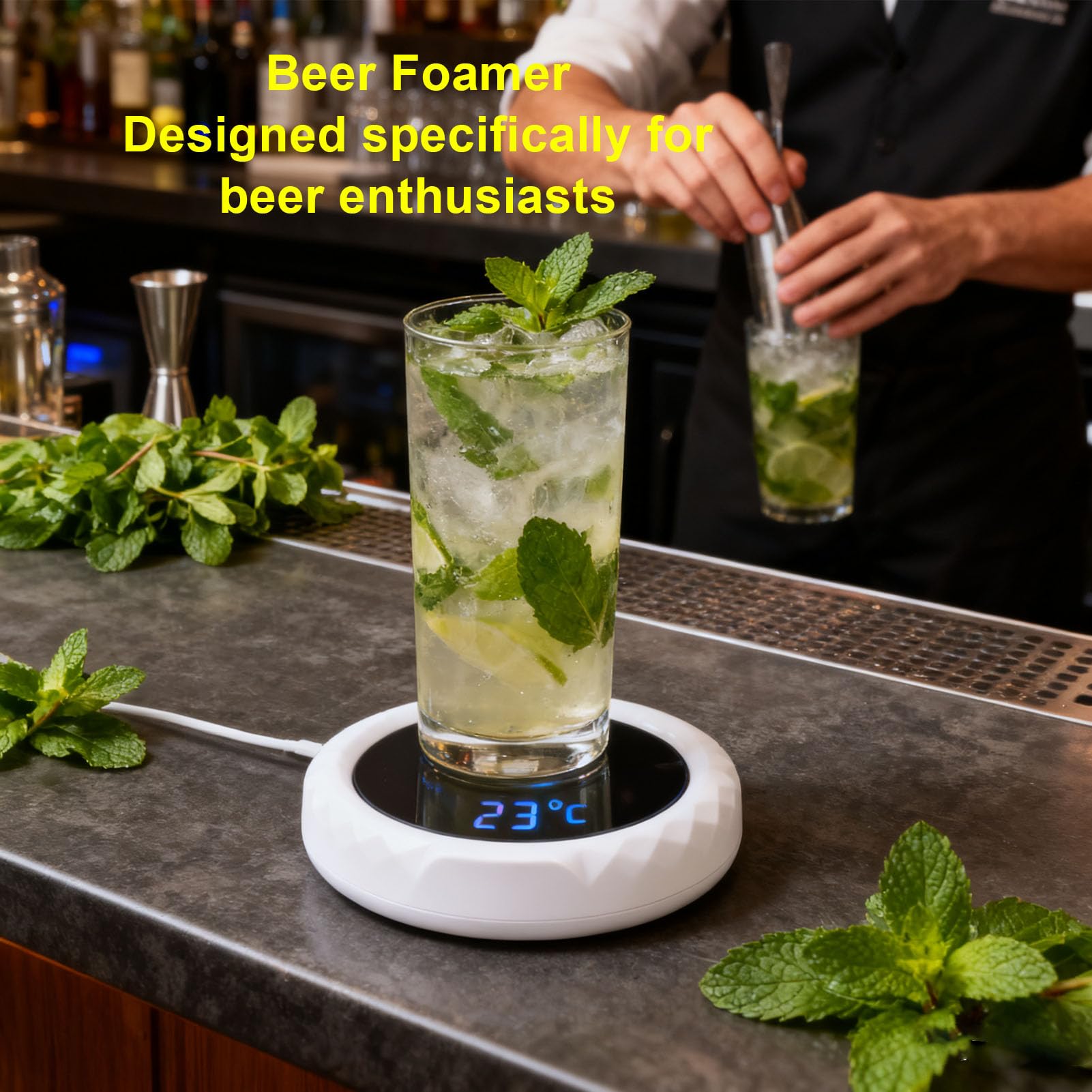 Srliya Ultraschall-Vibrations-Bierschäumer, Rutschfest, Tragbar, Bier-Bubbler-Maschine mit 1800-mAh-Akku für Familientreffen, Bar, Weiß