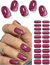 Unghie Gel Adesive UV, Occhio di gatto prugna 20 PCS Smalto Adesivo per unghie, Strisce di Smalto Gel per Unghie