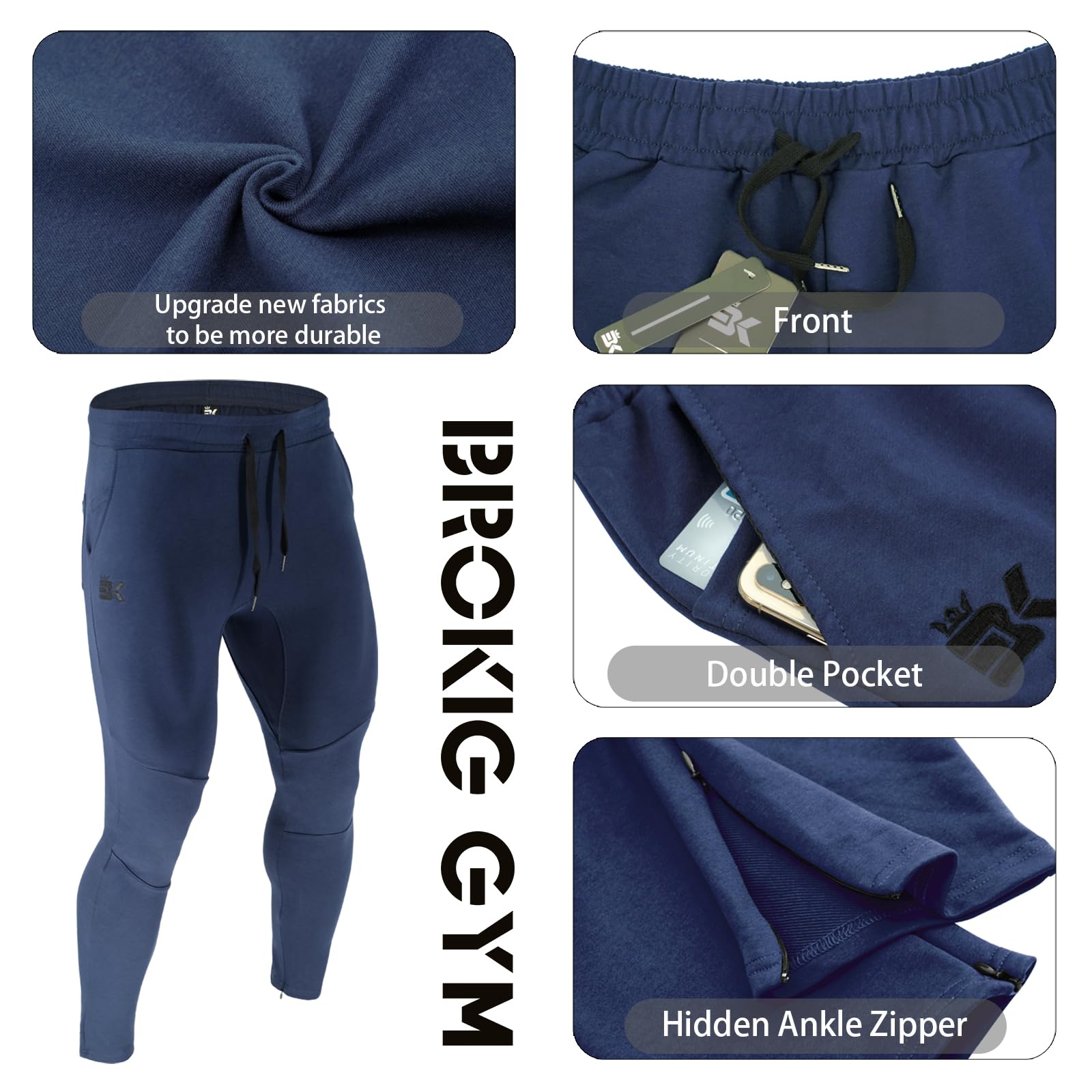 BROKIG - Pantaloni da Ginnastica da Uomo, Stile Casual, vestibilità Slim Fit, Adatti per la Corsa, con Doppie Tasche