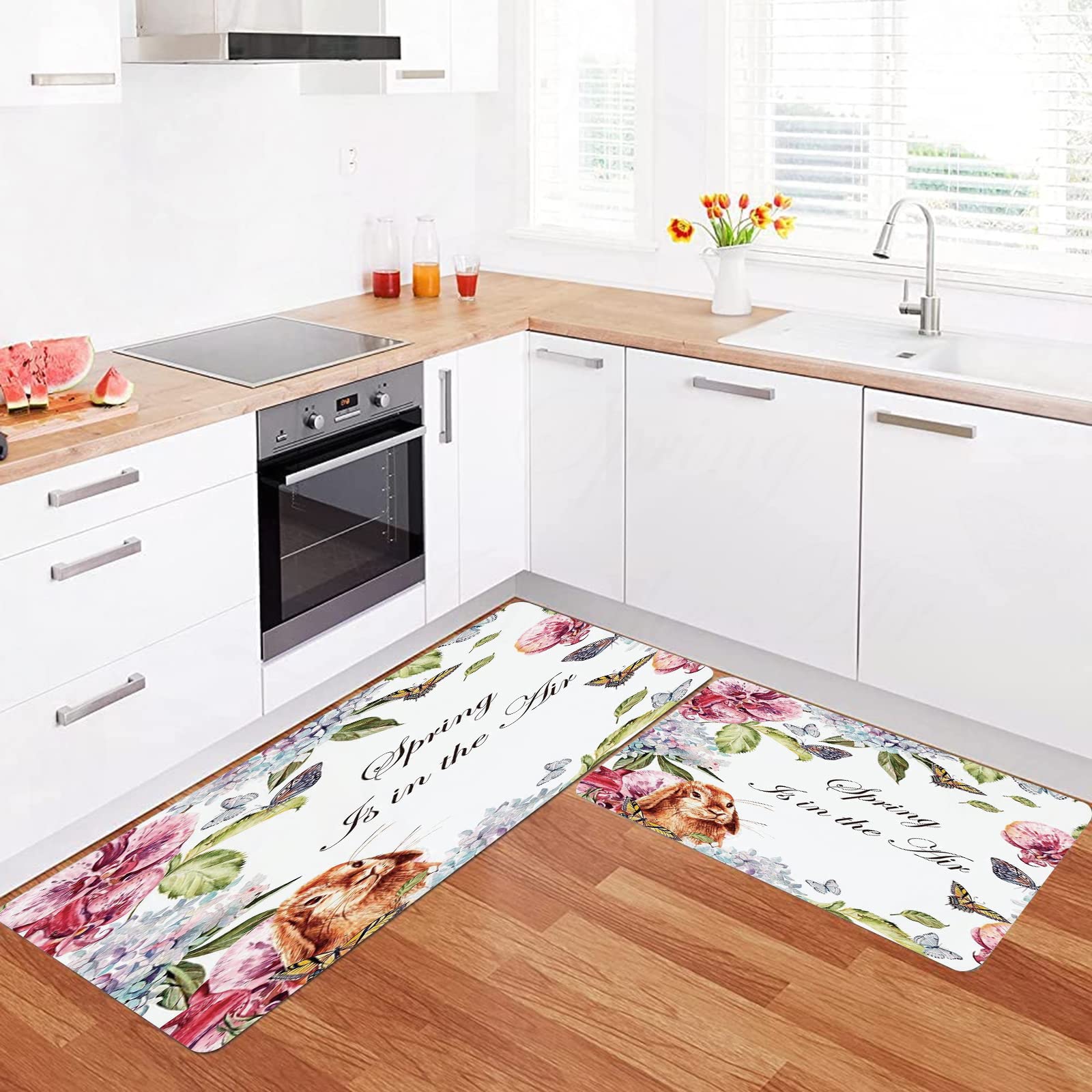 Zussun Pilz-Küchenteppich 2er-Set – 119,2x43,2 Cm, Rutschfest, Waschbar, Schwarz Mit Pilzen & Schmetterlingen