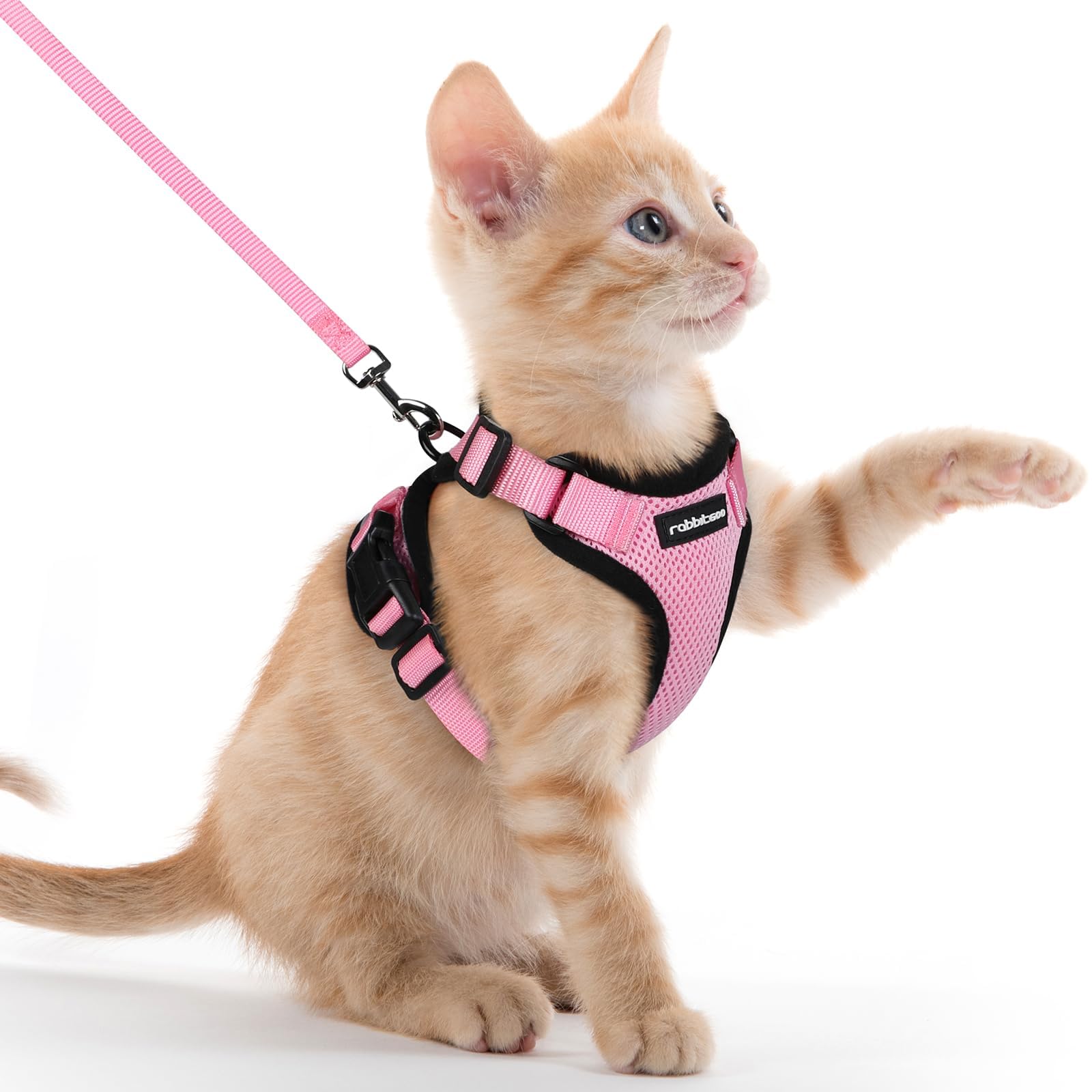 rabbitgoo Cat Harness and Lead Set, Escape Proof Kitten Harness with Leash, Metal Ring, Lightweight Soft, Reflective Adjustable Vest for Small Cat Walking Travel XXS, Pink