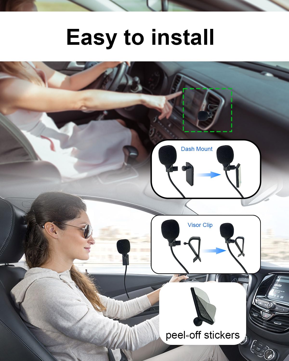 Micro coche (3,5 mm, externo, compatible con Sony Pioneer Kenwood JVC Alpine, Micro de repuesto para radio GPS DVD, cable de 3 m con adaptador de 3,5 mm a 2,5 mm — view 6