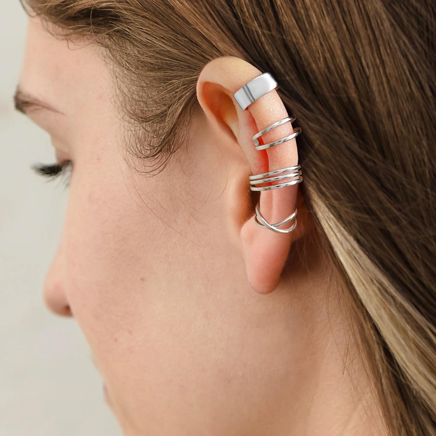 CHIC & ARTSY Sterling Silver Ear Cuff Set - Hypoallergenic, Simple, Adjustable No Piercing Clip on Earrings - Image 3