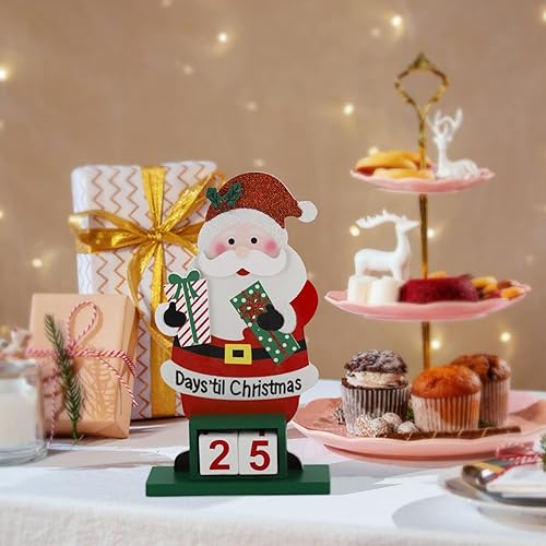 Miniatura 2 de Sfozstra Calendario de cuenta regresiva de números de Adviento de Navidad, decoración de calendario de mesa con números cuadrados de madera,