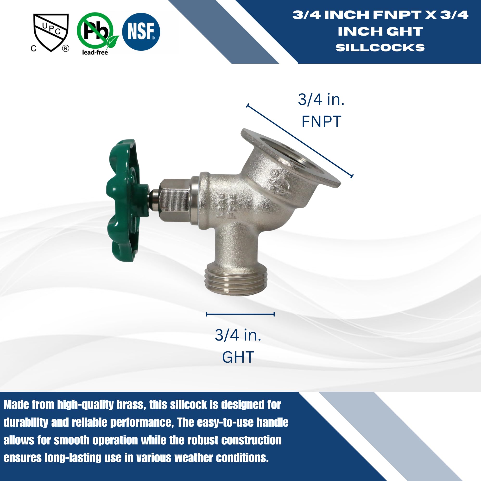 XFITTING 3/10.2 cm hembra NPT x 3/4 GHT Sillcocks, GHT (manguera de jardín roscada) - Latón 26-2-4 (2)