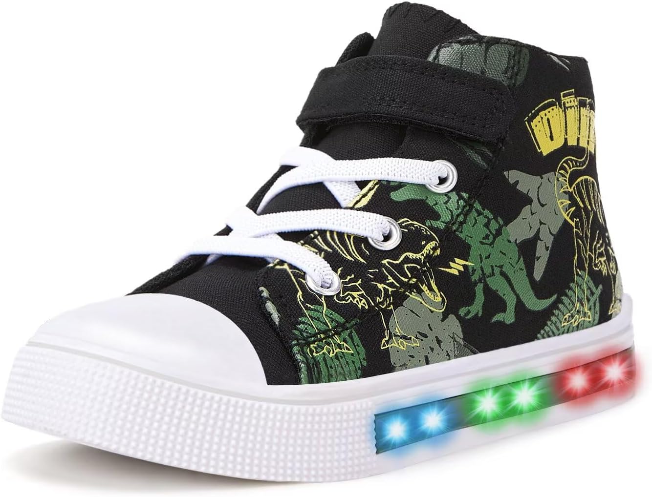 FUNCOO PLUS Boys Girls Light Up Shoes Toddler Canvas Sneakers Kids High Top Fashion Shoe