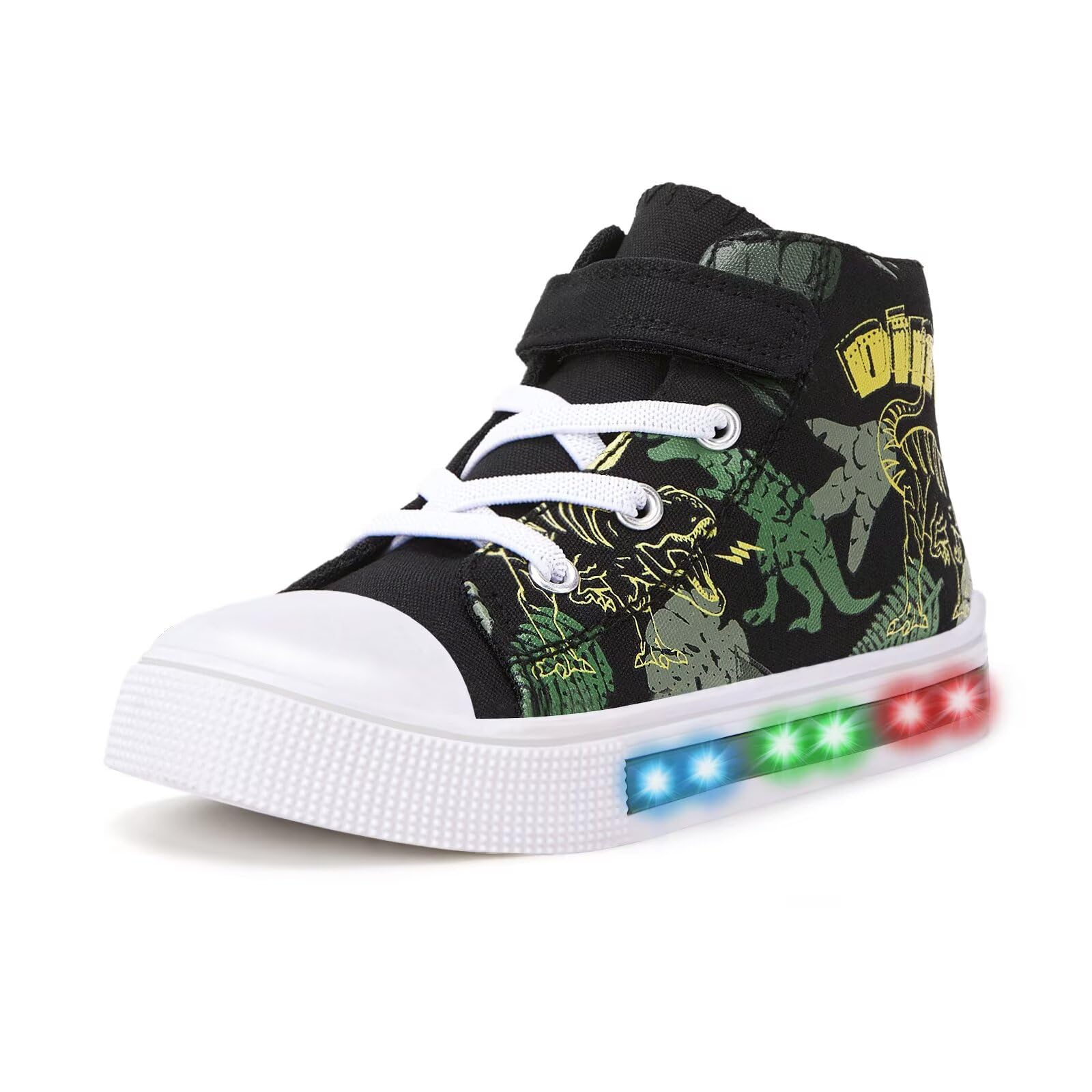 FUNCOO PLUS Boys Girls Light Up Sneakers Toddler Kids High Top Canvas Shoes