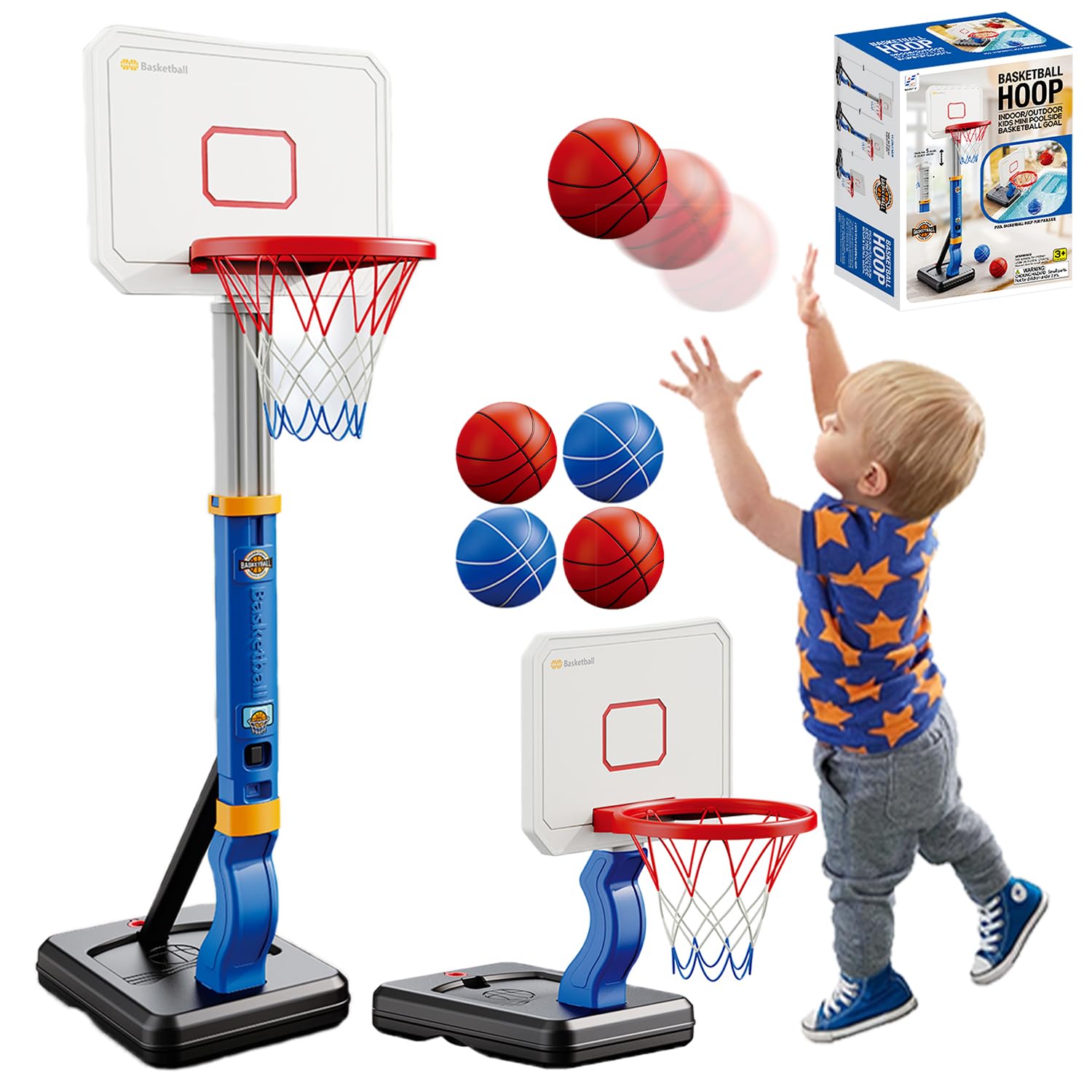 Canasta Baloncesto Infantil,aro de para Interiores y Exteriores con Soporte,Altura Ajustable,Canasta de Baloncesto para Juguetes de habitación para niños de 3 a 8 años