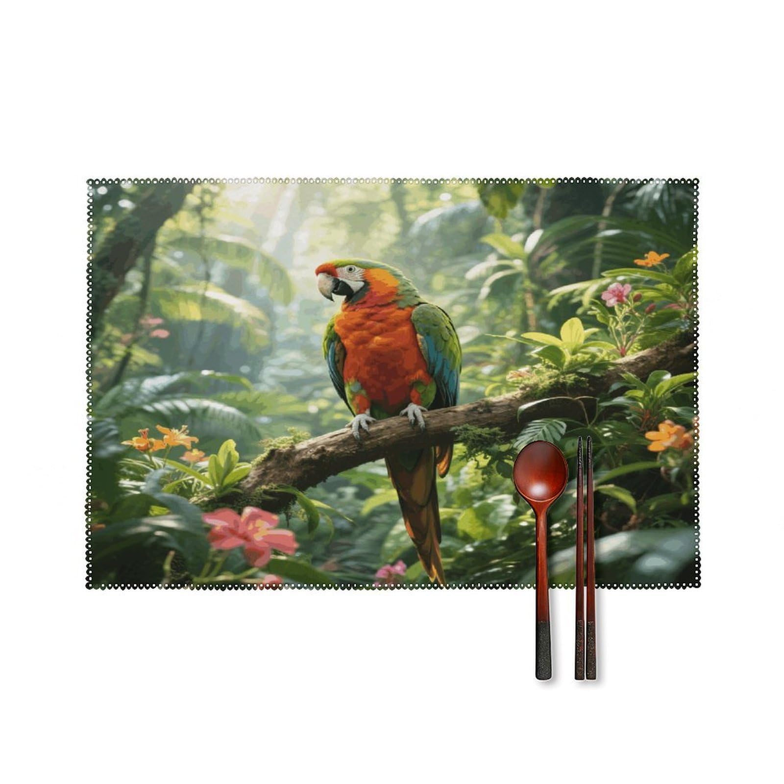Rainforest Parrot Placemats Set of 4 Heat Resistant Non-Slip Place Mats for Dining Table Washable Placemat Wipeable Dining Table Mat Canvas Place Mats Dining Table Decor