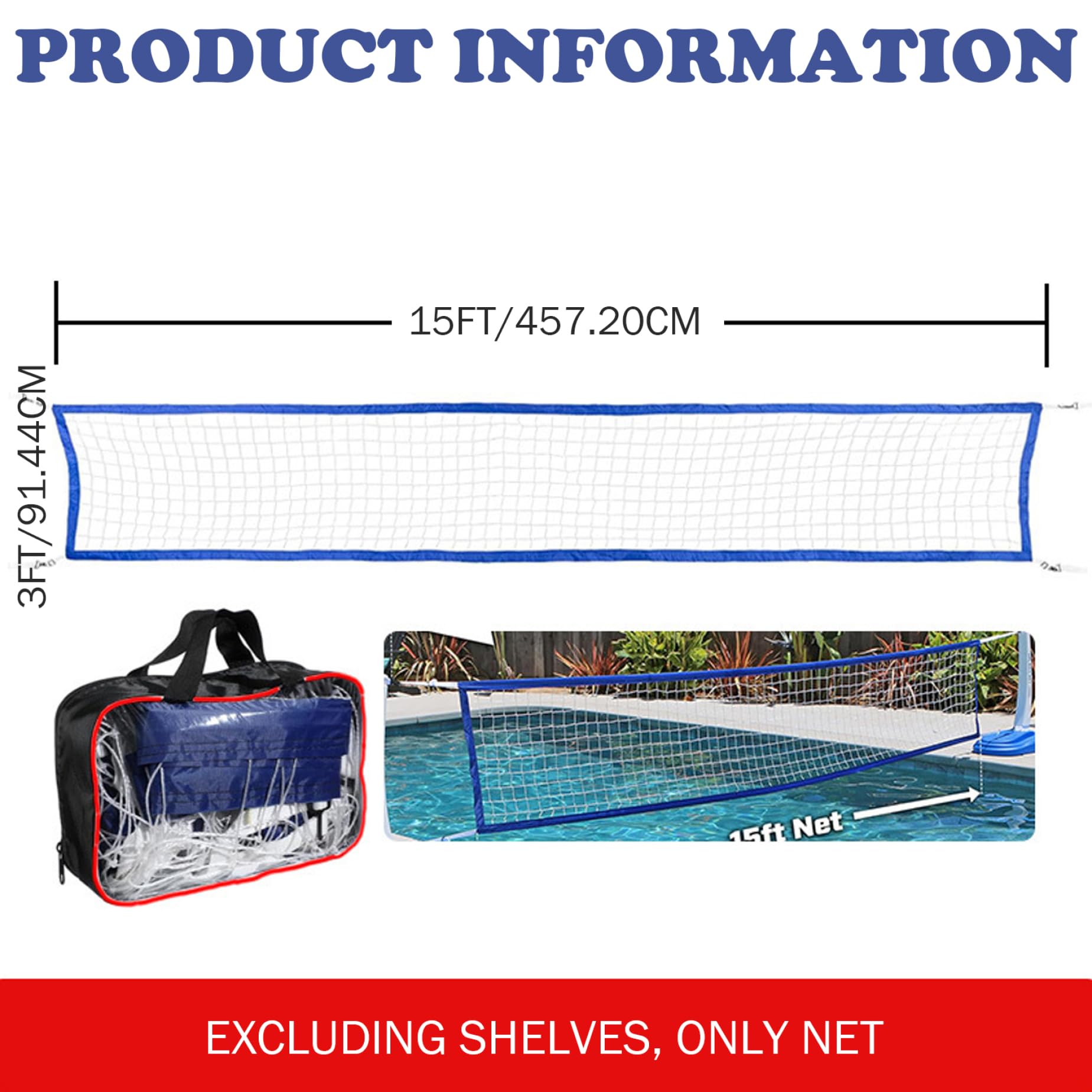 Filet De Volley Piscine Réglable – 15 à 32 Pieds, Polyester/ABS, Résistant, Pour Plage Ou Jardin, Avec Option Ballon + Pompe