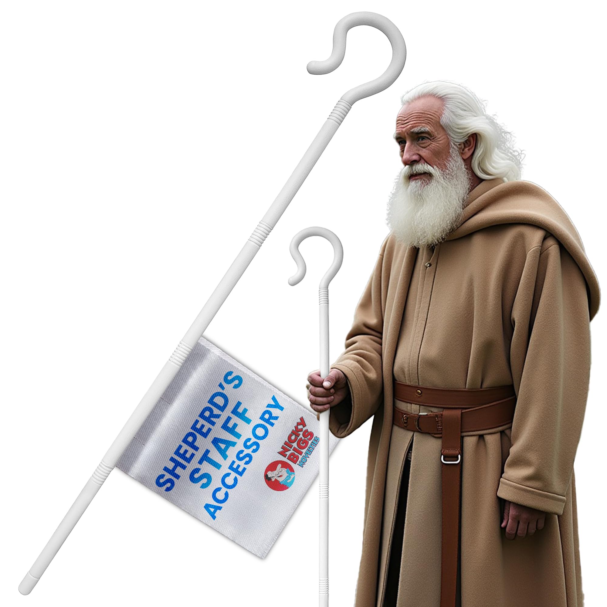 Nicky Bigs Noveltied Plastic Shepherds Hook Prop Staff Cane Walking Stick - Nativity Play Costume Accessory, 59"
