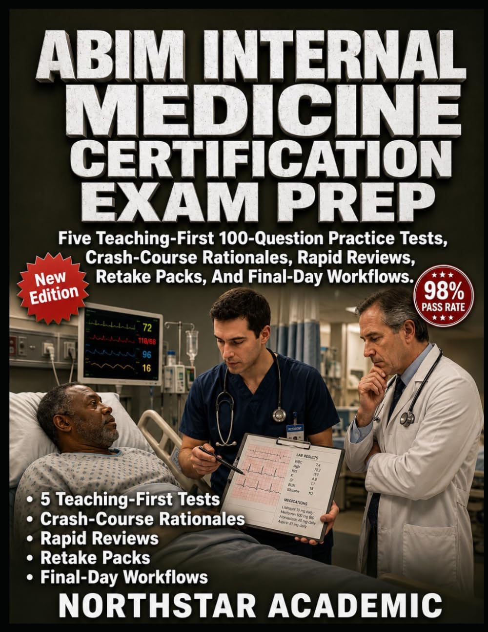 ABIM INTERNAL MEDICINE CERTIFICATION EXAM PREP: Official Blueprint Essentials, Five Teaching-First 100-Question Practice Tests, Crash-Course Rationales, Retake Packs, And Final-Day Workflows
