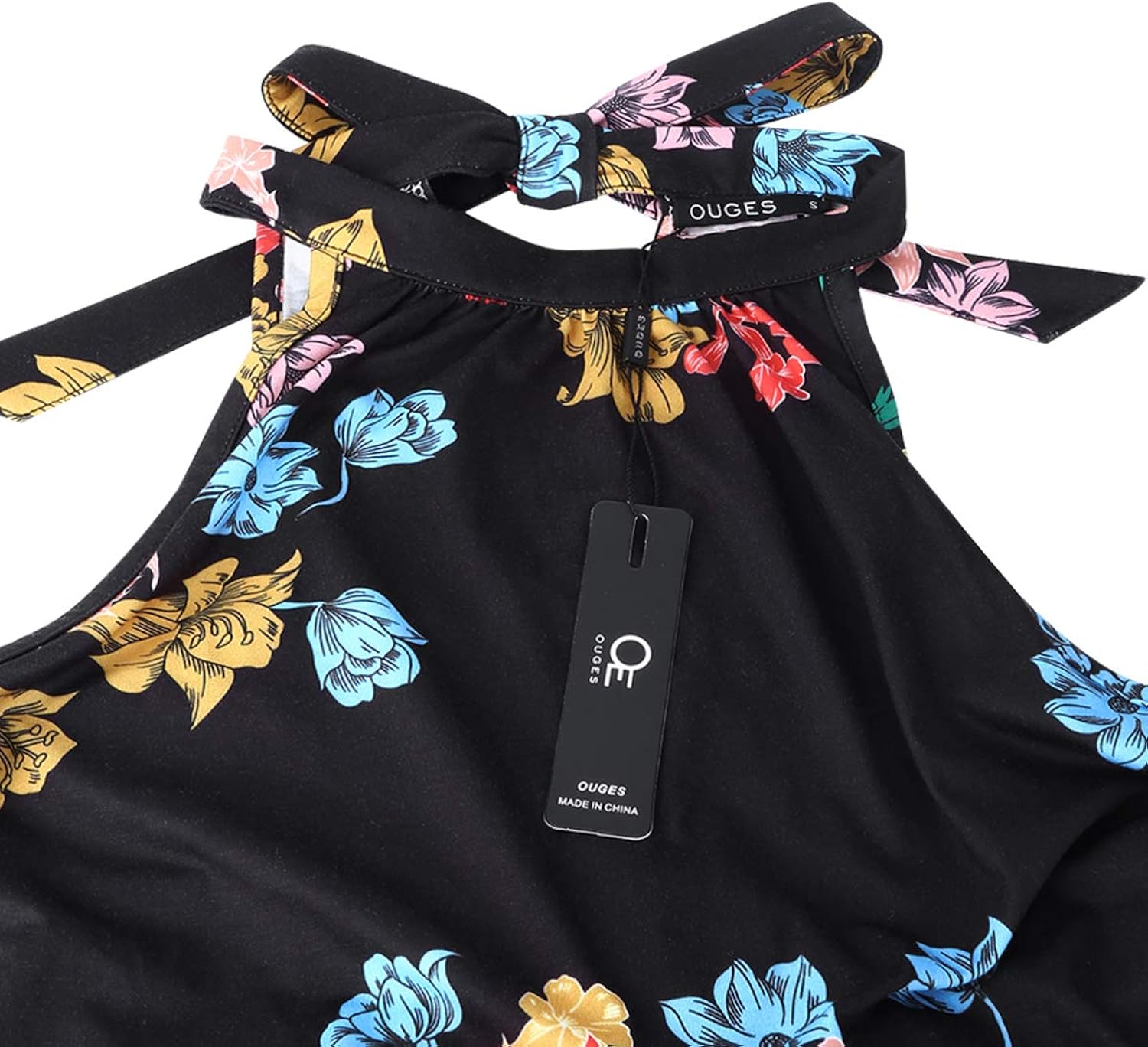 OUGES Women's Halter Neck Floral Summer Casual Sundress Small Floral-10