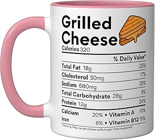 Grilled Cheese Sandwich Lover Costume Food Nutrition Facts Ceramic Mug, Pink/White