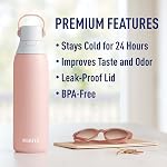 Brita Insulated Stainless Steel Filtering Water Bottle with Straw, BPA-Free Water bottle for Sports, Travel or Hiking, Great for gifting, Easy-carry loop, Leak-proof lid, 26 Oz, Rose