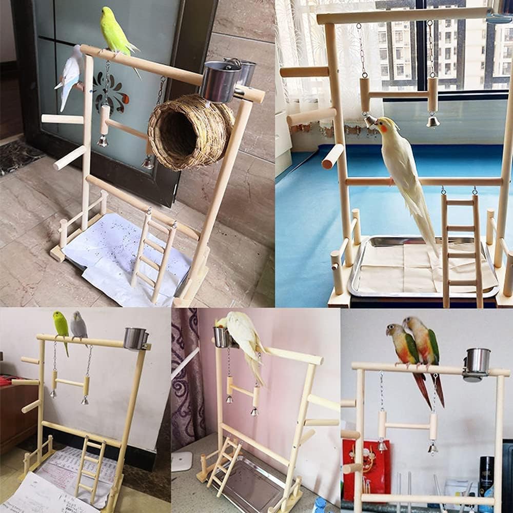Supporto per pappagalli, parco giochi per uccelli, in legno, con scaletta con giocattoli, per piccoli parrocchetti, calopsitte, conuri, fringuelli, pappagallini