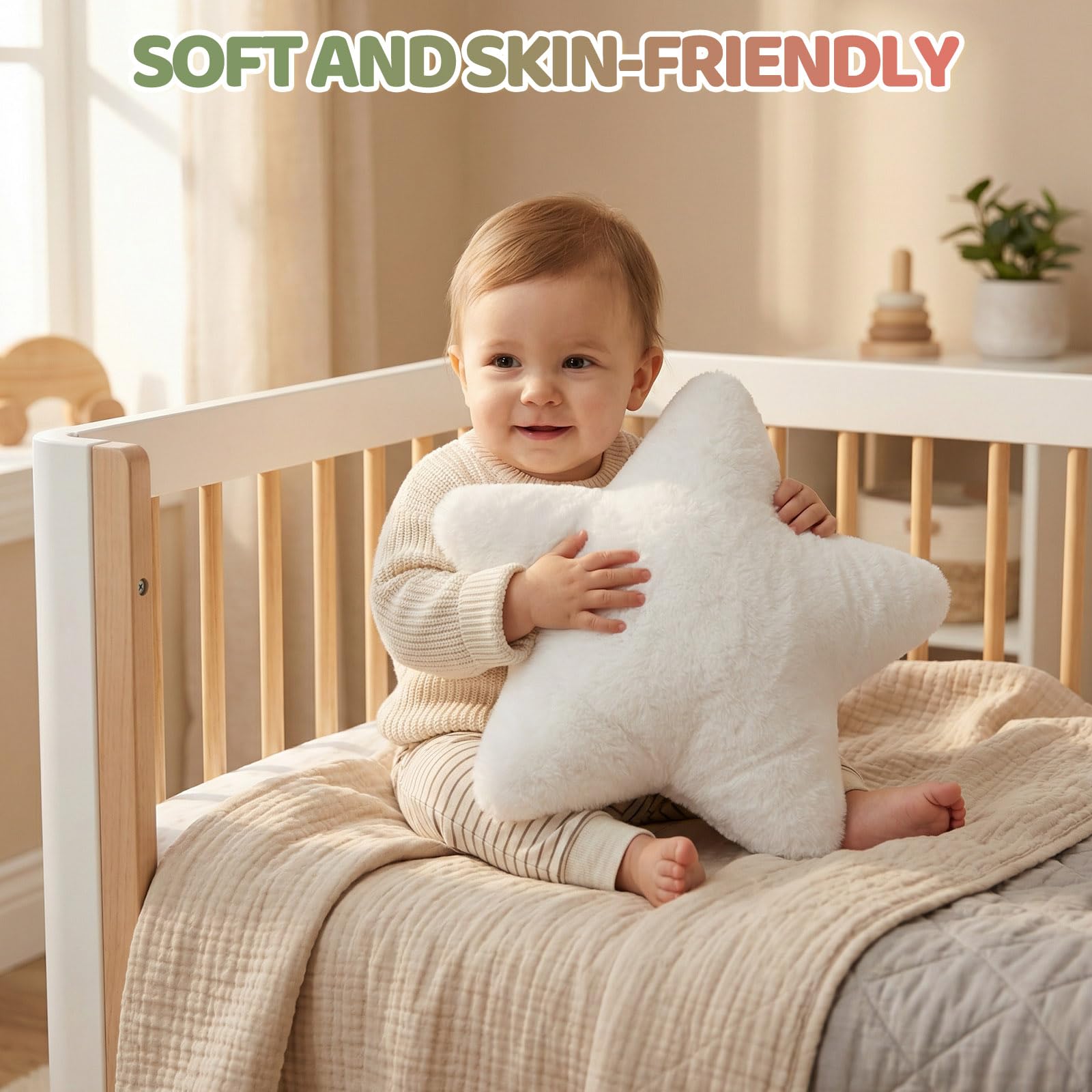 Cojín de peluche con forma de estrella, para niños y niñas, color blanco, 40 x 40 cm
