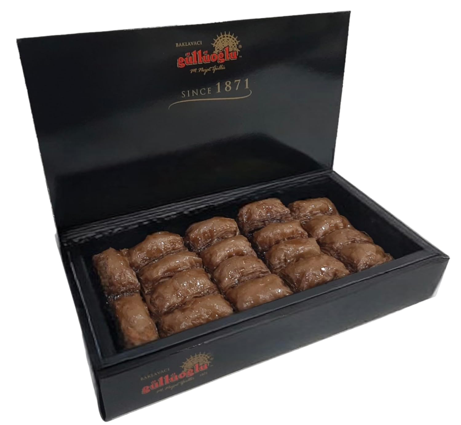 Gulluoglu Dubai Chocolate Pistachio Baklava, 28 pieces (2.2lb - 1000gr), daily fresh shipment from Istanbul/Turkey