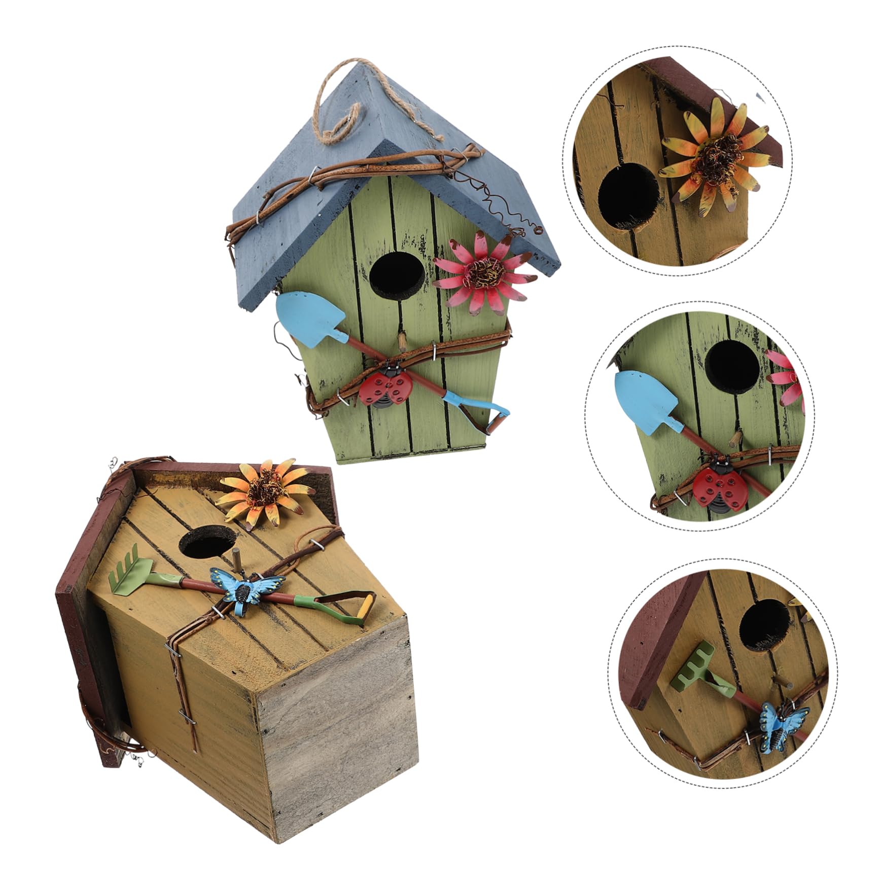 Toyvian 2piezas Casitas para Pájaros De Madera Natural Nido Colgante Asa para Jardín Hogar para Pájaros Decoración para Jardín