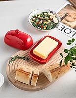 Vista 6 de Sweejar - Mantequillera de cerámica con tapa para encimera, mantequera de porcelana con asa de perilla, recipiente de mantequilla para mantequilla
