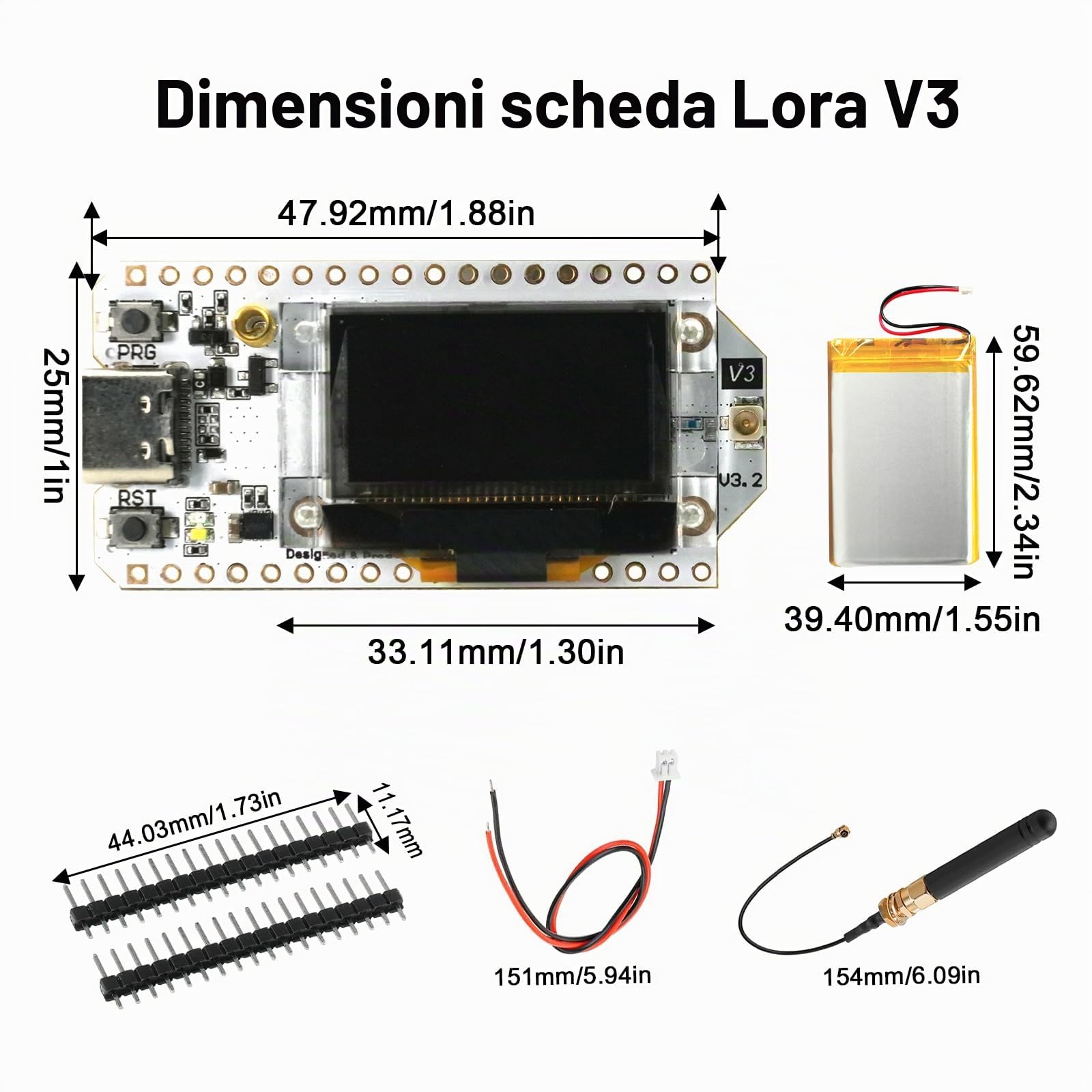 RUIZHI ESP32 V3 LoRa Board per Meshtastic, LoRa ESP32 V3 Moduli con 868MHz Antenne e 3000mAh Batteria con 0,96″ OLED Display e WiFi Bluetooth 1262 Chip Compatibilità con Meshtastic IoT Arduino(2 Pcs)