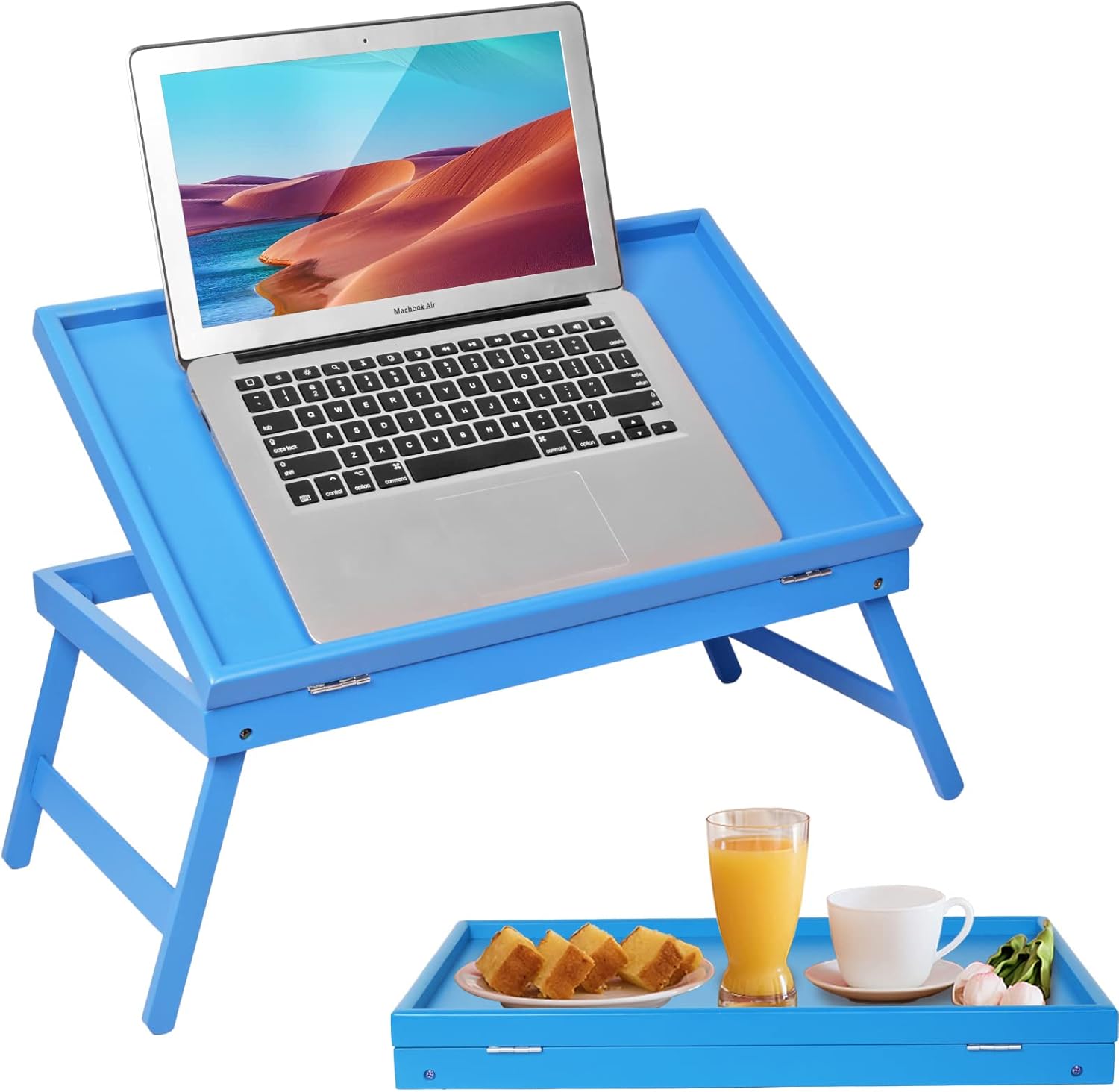 Bed Tray Table Breakfast Food Tray with Folding Legs Kitchen Serving Tray for Lap Desks Notebook Computer Bed Platters TV Snack Tray(Black) -