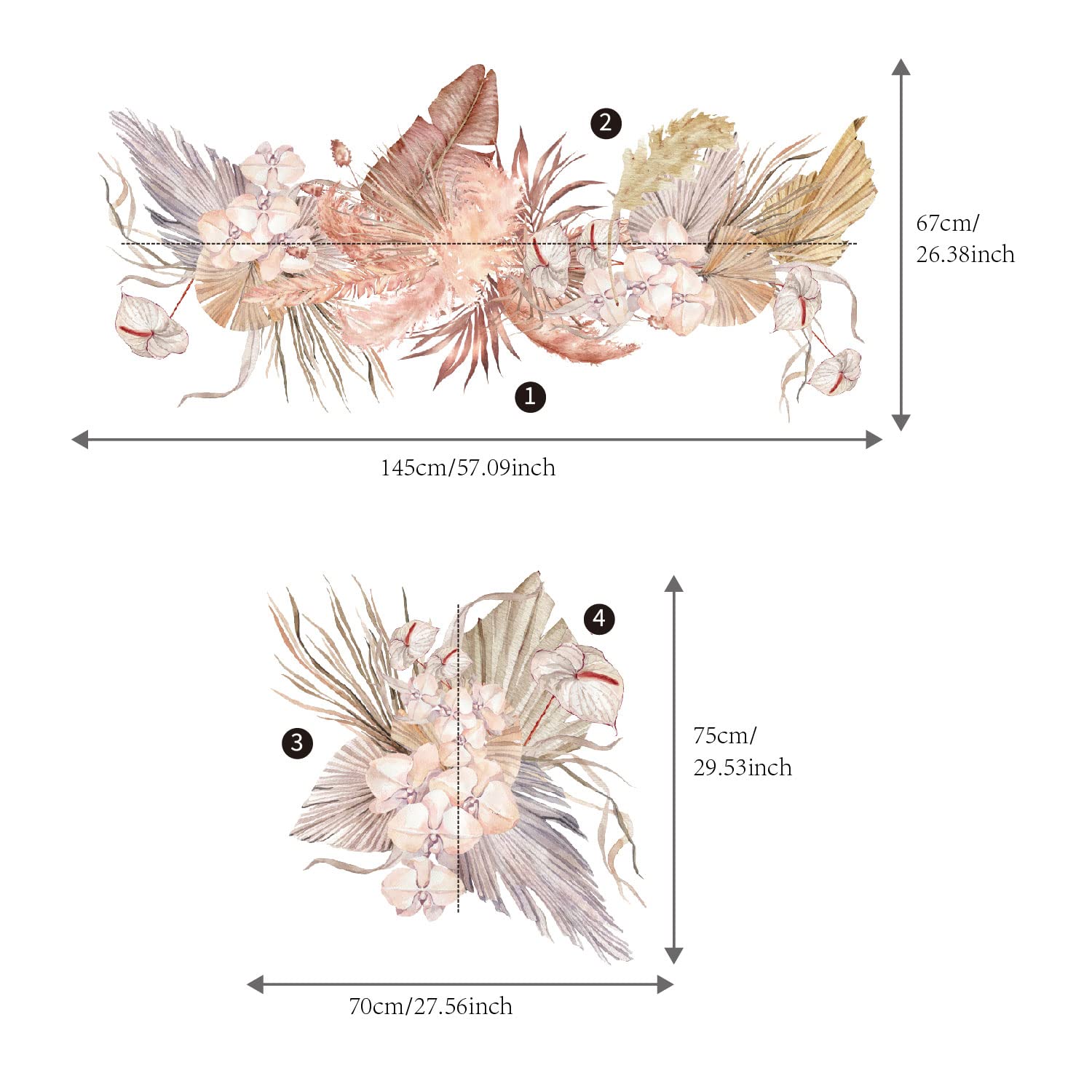 Adesivi Murali Foglie Di Palma E Crisantemi - Decorazione Boho Per Camera Bambini, 39 Pezzi