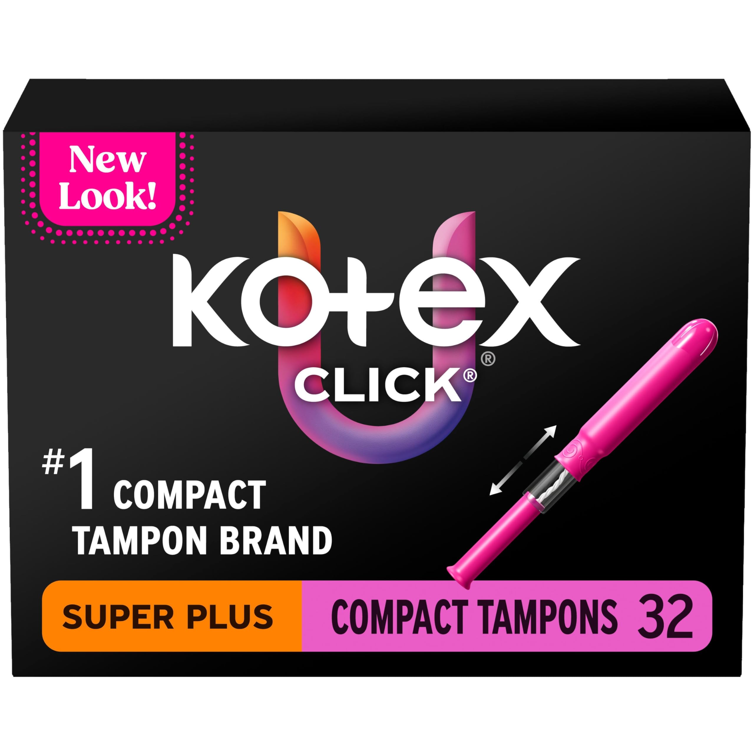 U by Kotex Click Compact Tampons, Super Plus Absorbency, Unscented, 192 Count (6 Packs of 32) (Packaging May Vary)